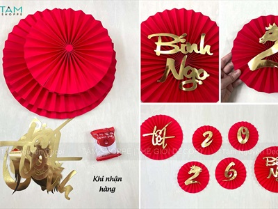 Set 06 quạt giấy Đỏ nhung xịn dán chữ Decor Tết Bính Ngọ 2026 [Nhiều kiểu - Cao cấp] QUAT-07